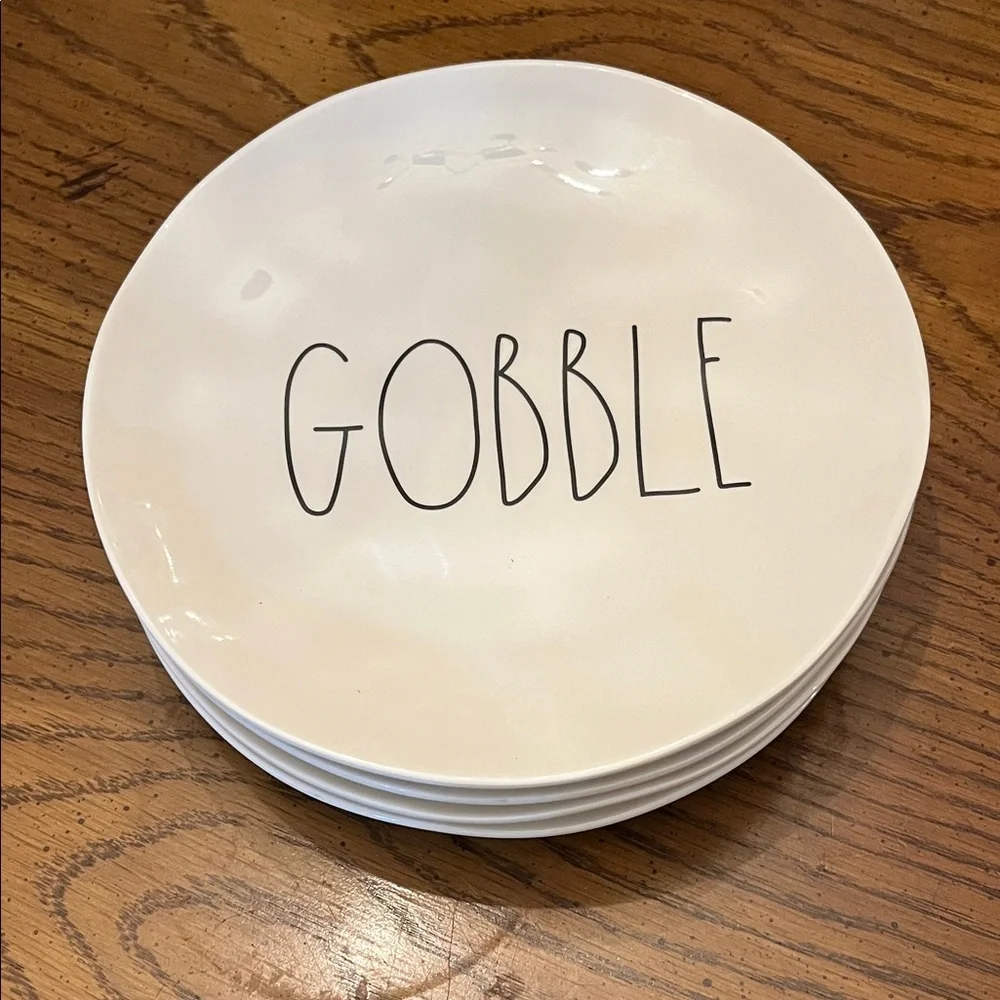 Rae Dunn Ivory 'Gobble' Dessert/Salad Melamine Plates, set of‎ 4